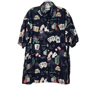 NWOT WAVE SHOPPE Shirt XL Poker-Chips Card Money Black Red Button-Up Short-Sleev